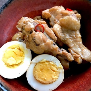 鶏手羽元のこってり酢醤油煮☆煮卵添え